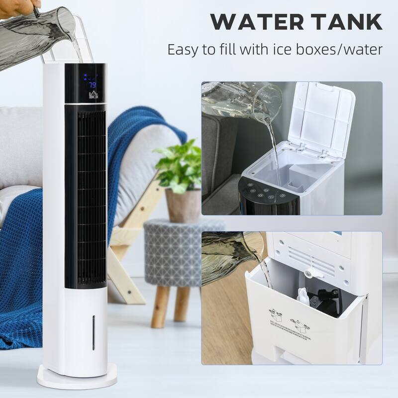 HOMCOM Oscillating Air Cooler with Timer, Evaporative Ice Cooling Tower Fan with 3 Modes, 3 Speeds, and Remote Control