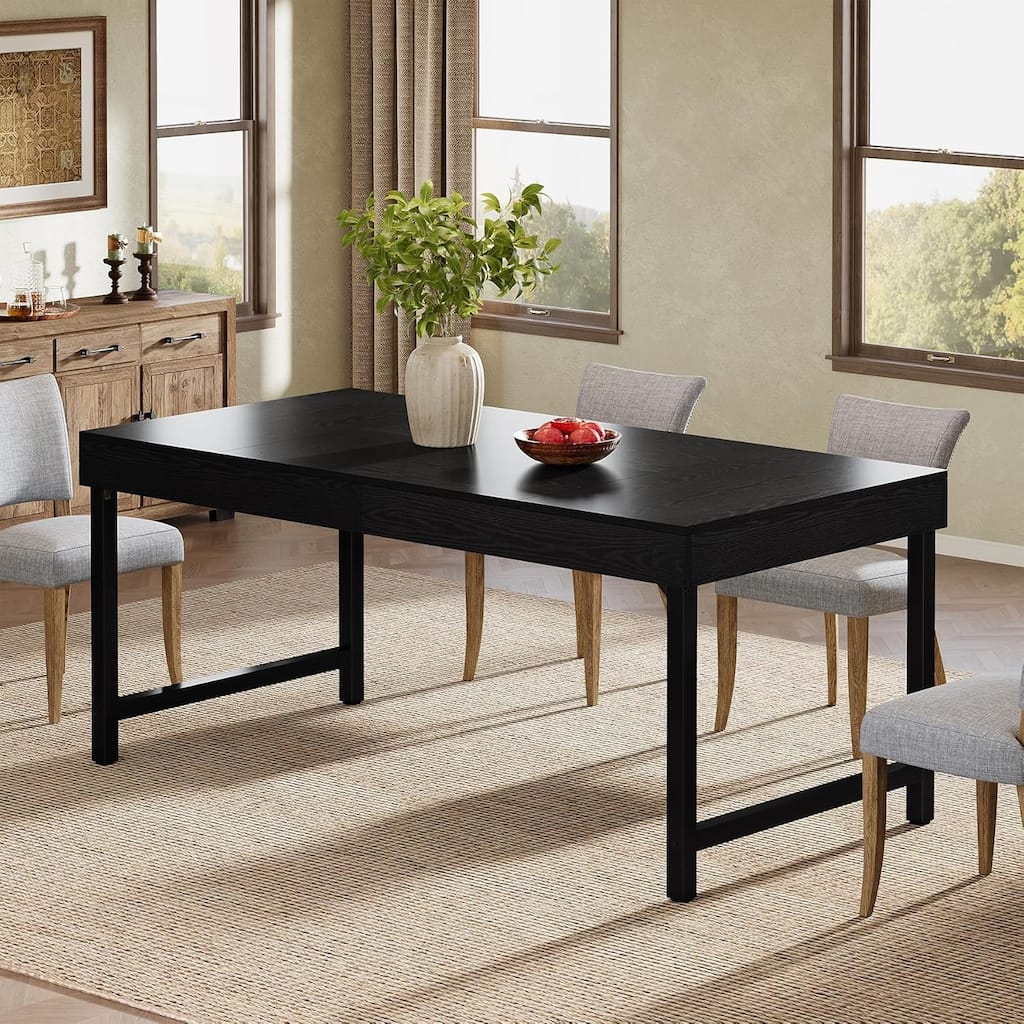 Farmhouse Dining Table, 55 Inches Industrial Rectangular Kitchen Dinner Table