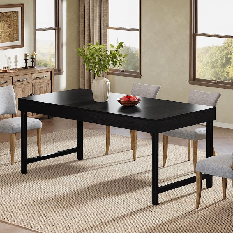 Farmhouse Dining Table for 4-6 People for Home, Dining Room, Small Space, Rustic Brown - Black