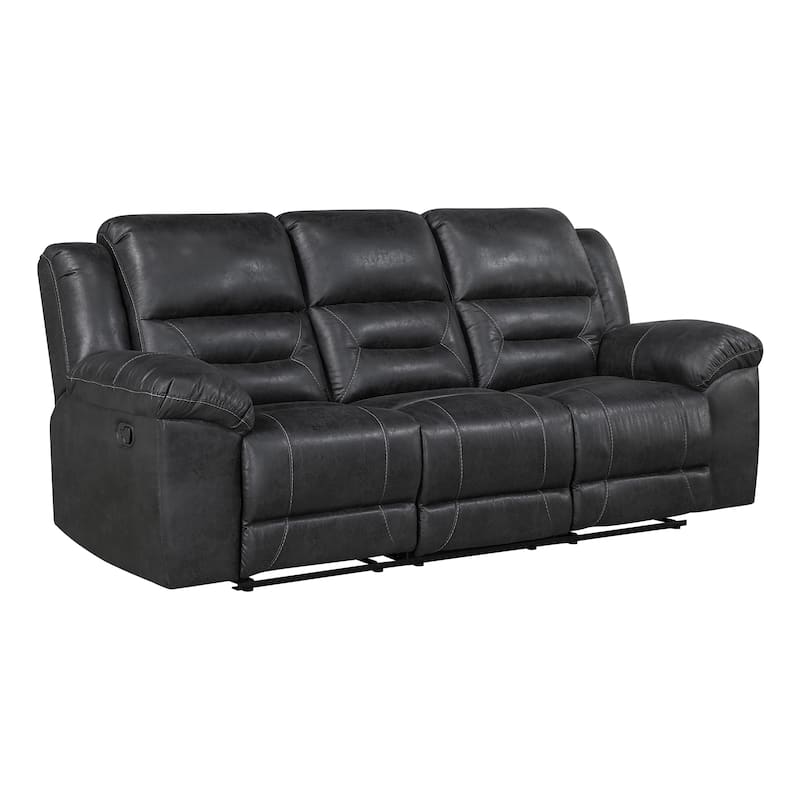 Alonzo 91.5" Polished Microfiber Manual Double Reclining Sofa - Black