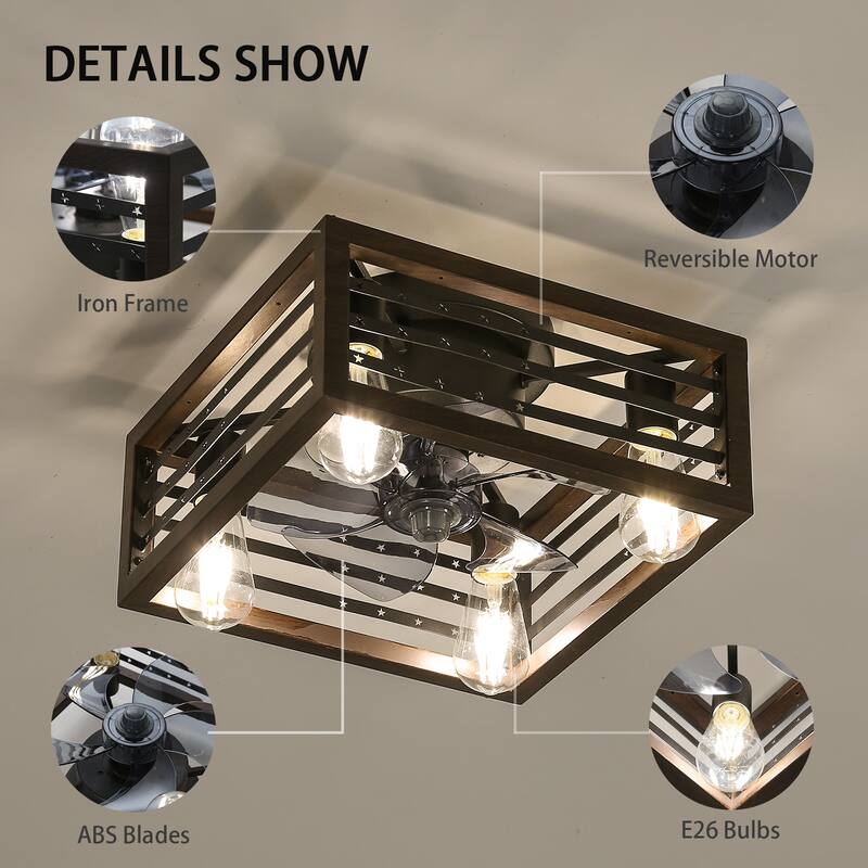 Caged Ceiling Fan Light with Remote & APP Control, 3 Dimmable LED Light, 6-Speed Wind Adjustable Control