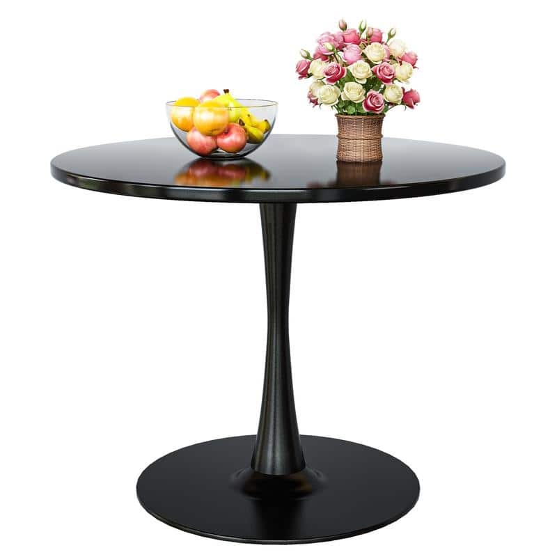 Grondin Mid-Century Modern Round Kitchen or Dining Table with Premium MDF Top and Steel Pedestal Base for Dining Room