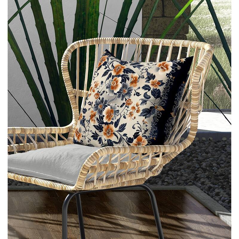 Flower Hub Indoor/Outdoor Reversible Throw Pillow Orange and Indigo
