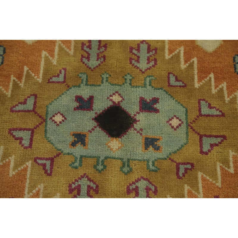 Hand-knotted Traditional Wool Orange Geometric Oriental Area Rug - 12' 0'' X 9' 2''