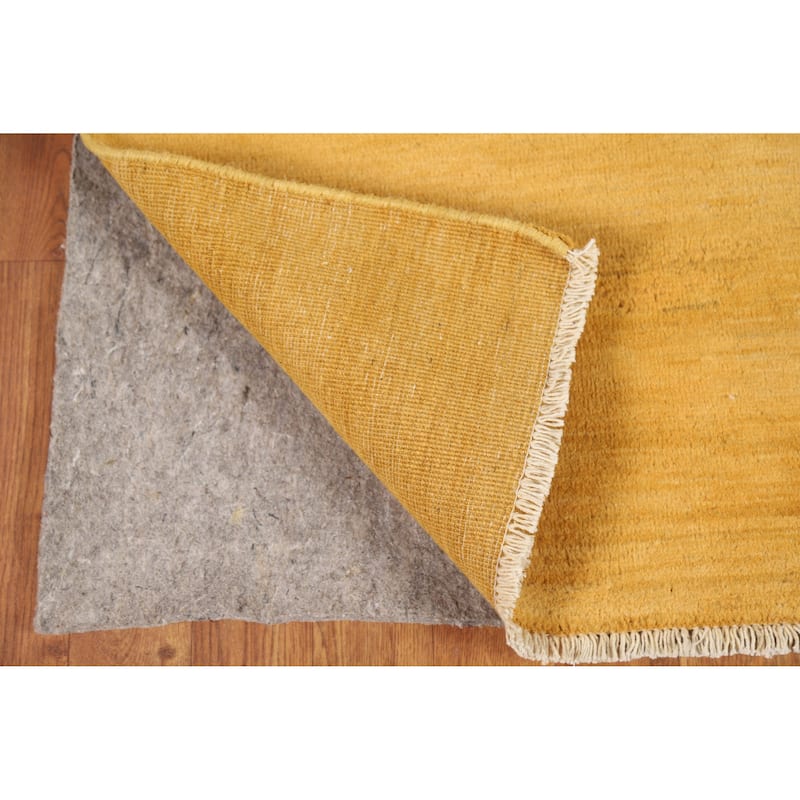 Yellow Solid Modern Gabbeh Oriental Rug Handmade Wool Carpet - 2'11" x 5'0"