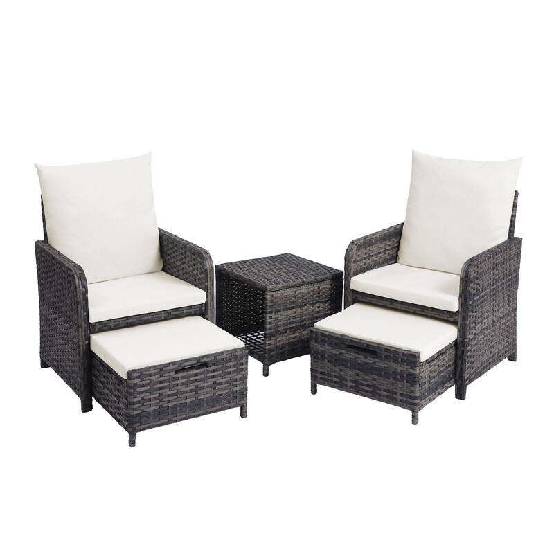 Patio 5 Pieces Rattan Cushioned Conversation Set With Ottoman Coffee Table