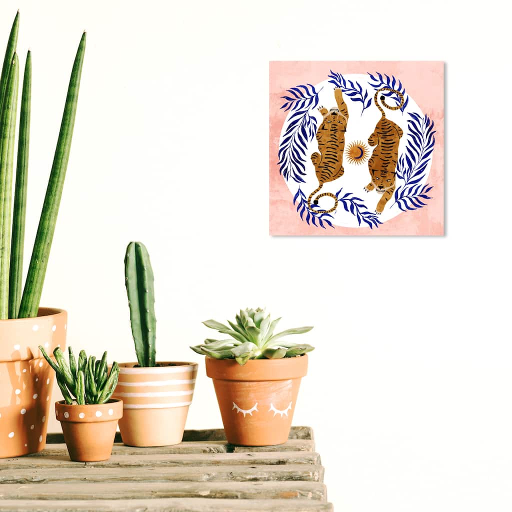 Wynwood Studio Canvas Animals Seeing Double Tigers Pink and Light Pink Bohemian & Eclectic Wall Art Canvas Print