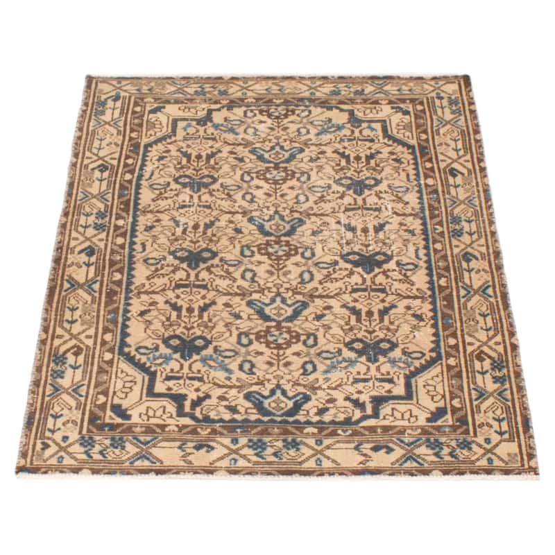 ECARPETGALLERY Hand-knotted Antalya Vintage Beige Wool Rug - 3'4 x 4'10