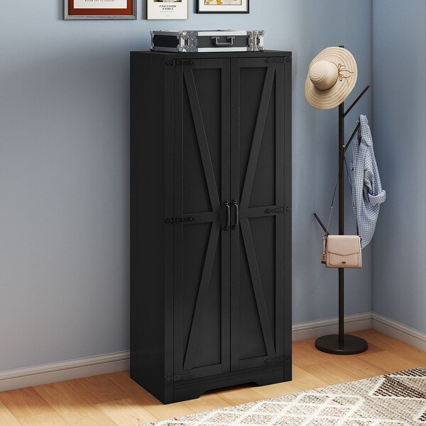 Moasis Broom Closet Storage Cabinet with Doors, Farmhouse Cleaning