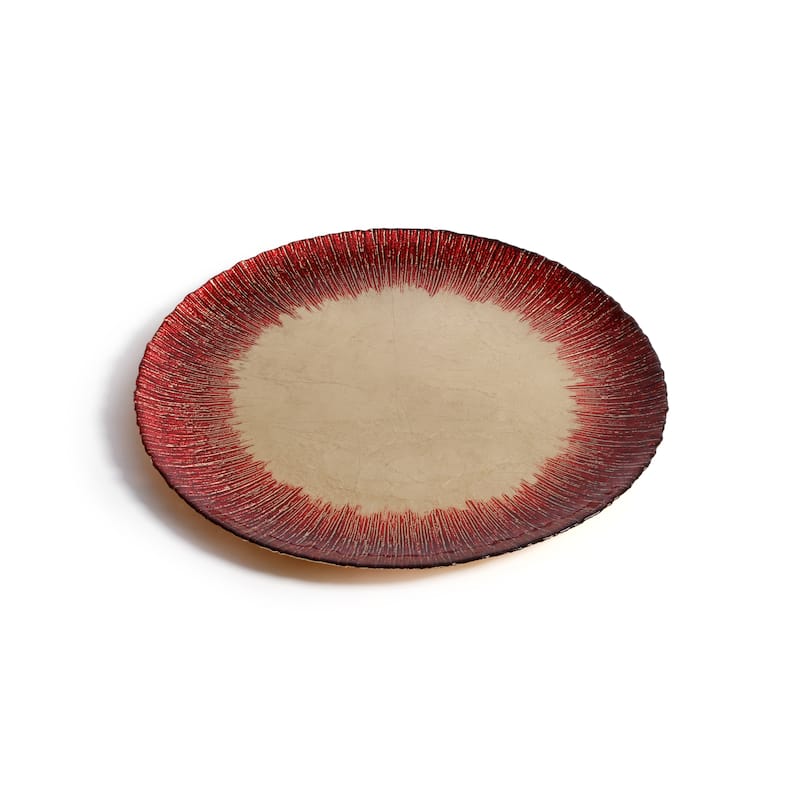 Celestial Rim Glass Dinner Plates, Set of 6 - Gold & Red