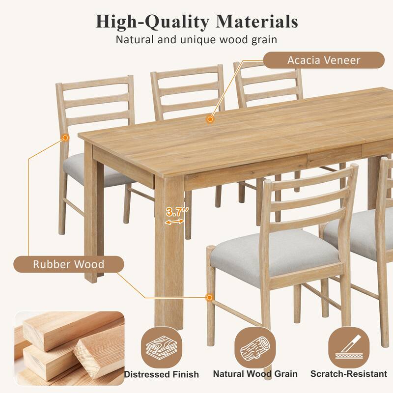 7-Piece Wooden Dining Table Set with Extendable Table and Storage Drawers for Family Gatherings