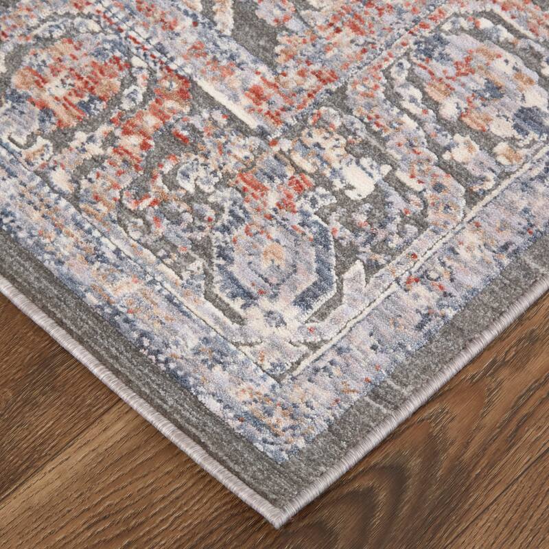 Sybil Transitional Oriental Style Rug, Charcoal/Blue/Red