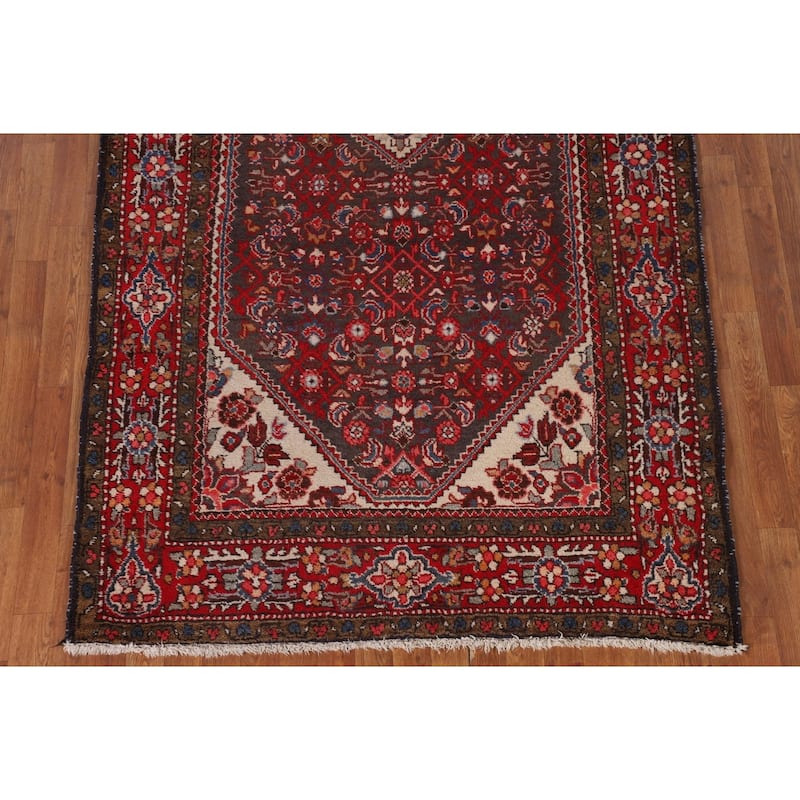 Hamedan Persian Vintage Rug Hand-Knotted Geometric Wool Carpet - 5'1"x 10'3"