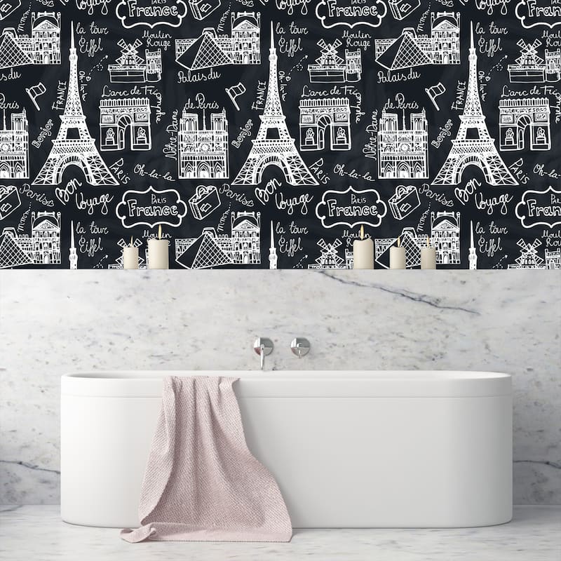 Retro Sketchy Famous Paris Removable Wallpaper - 24'' inch x 10'ft