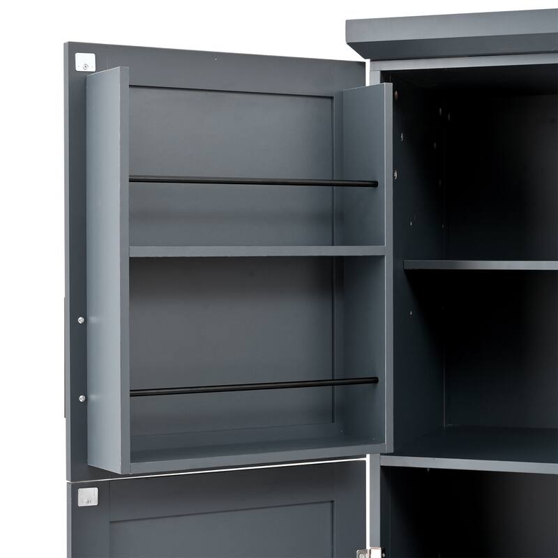 70.9 inch Freestanding Kitchen Cabinet, Tall Storage Cabinet with 4 Doors, 2 Door Shelves, 8 Pull-out Trays and Adjustable Shelf