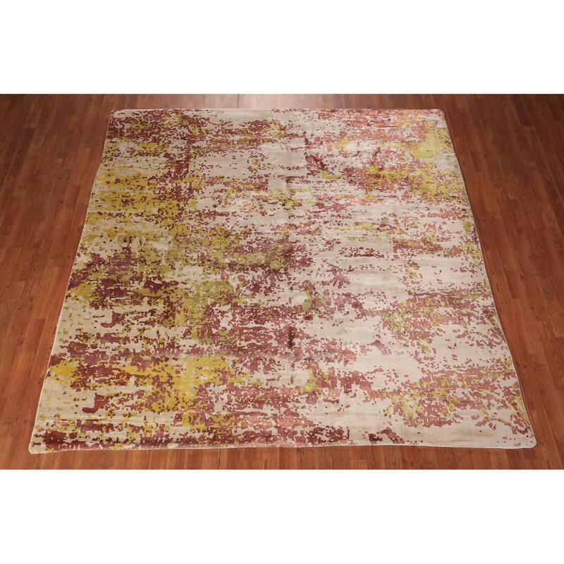Contemporary Abstract Indian Square Rug Handmade Wool Carpet - 8'0" x 8'1"