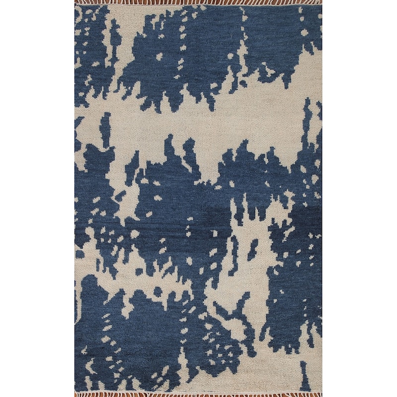 Abstract Moroccan Indian Area Rug Hand-Knotted Wool Carpet - 4'11"x 7'9"