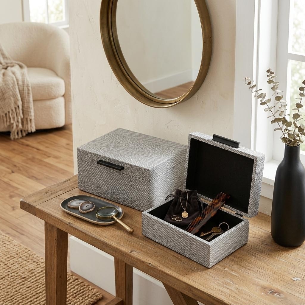 Anouk Set of 2 Rectangular Decorative Storage Boxes - Gray Faux Snakeskin - N/A