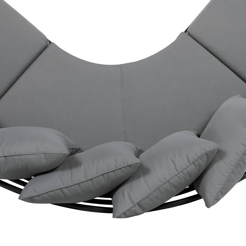 Outdoor Patio Iron Curved Sectional Sofa Set with Coffee Table and Cushions