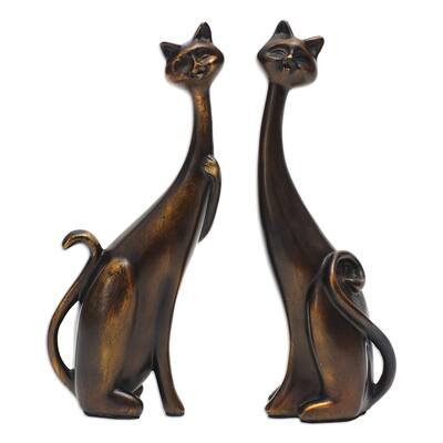 Novica Handmade Fanciful Felines Cement And Lava Sand Sculptures (Set Of 2)