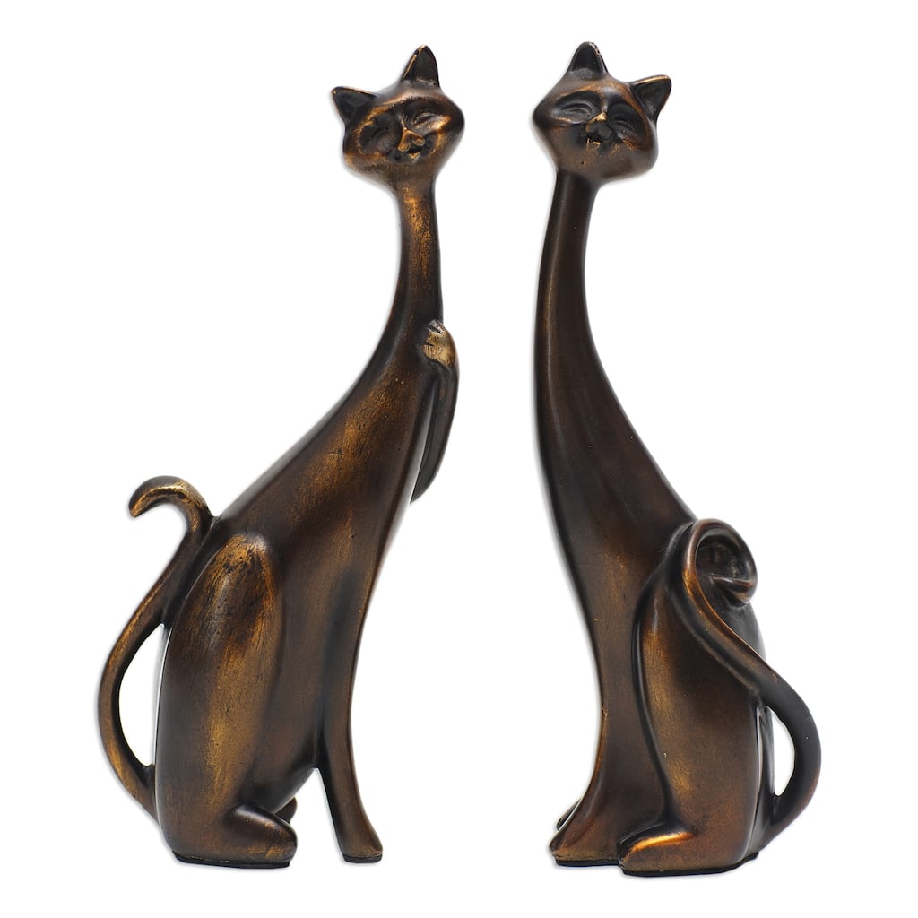 Novica Handmade Fanciful Felines Cement And Lava Sand Sculptures (Set Of 2)