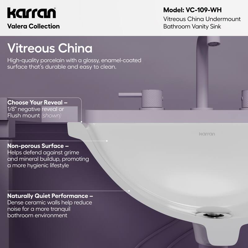 Karran Valera 20" Rectangular Undermount Vitreous China Bathroom Sink in White