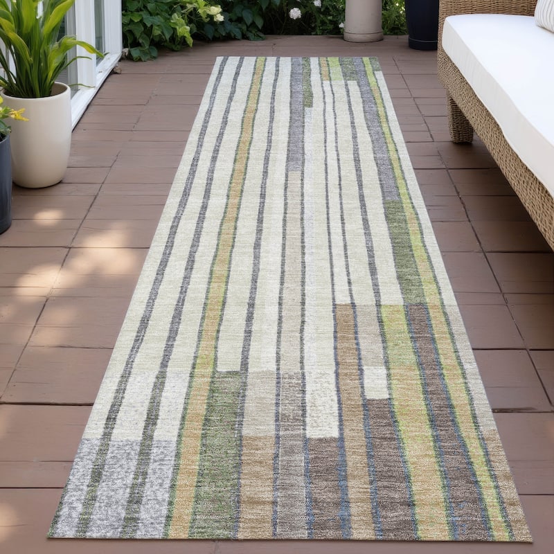 Machine Washable Indoor/Outdoor Casual Contemporary Chantille Rug - Olive - 2'3" x 7'6"