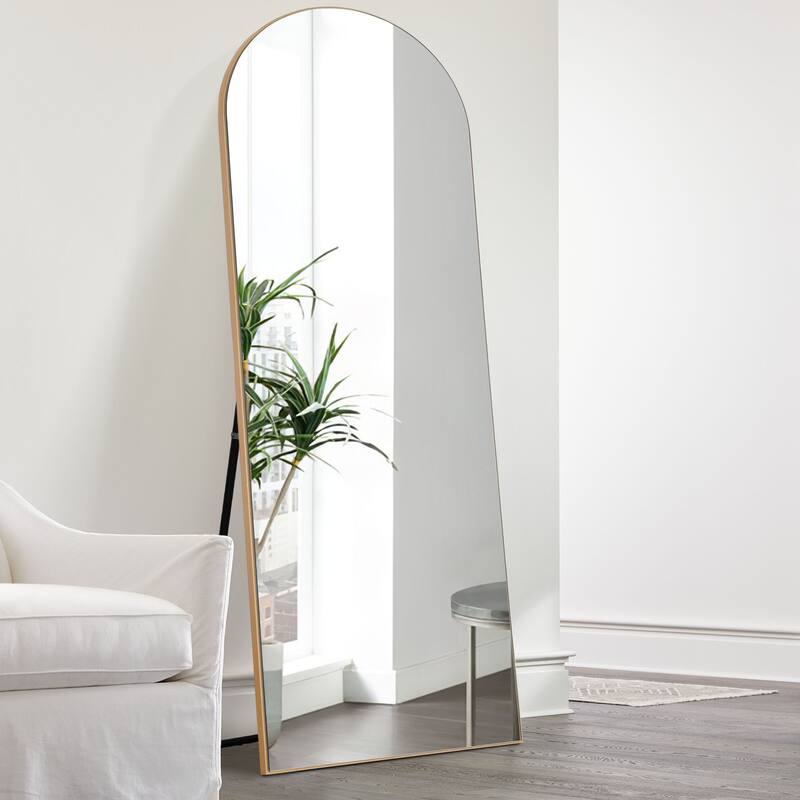 Modern Arched Mirror Full-Length Floor Mirror with Stand - 64x21 - Gold