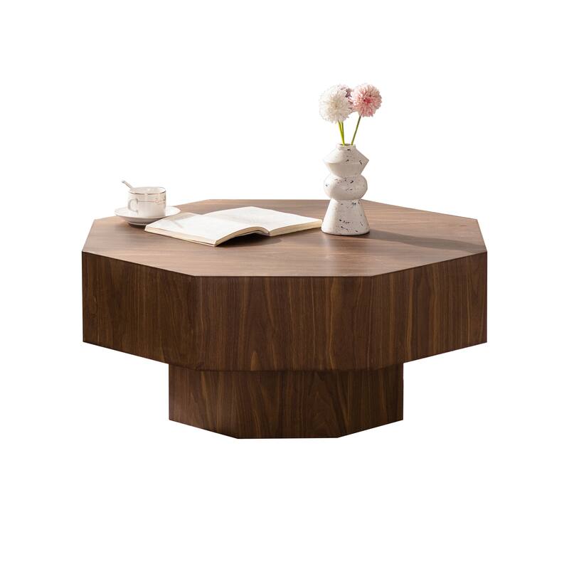 30.51" Wooden Octagonal Coffee Table - Walnut Finish, Versatile Living Space Use