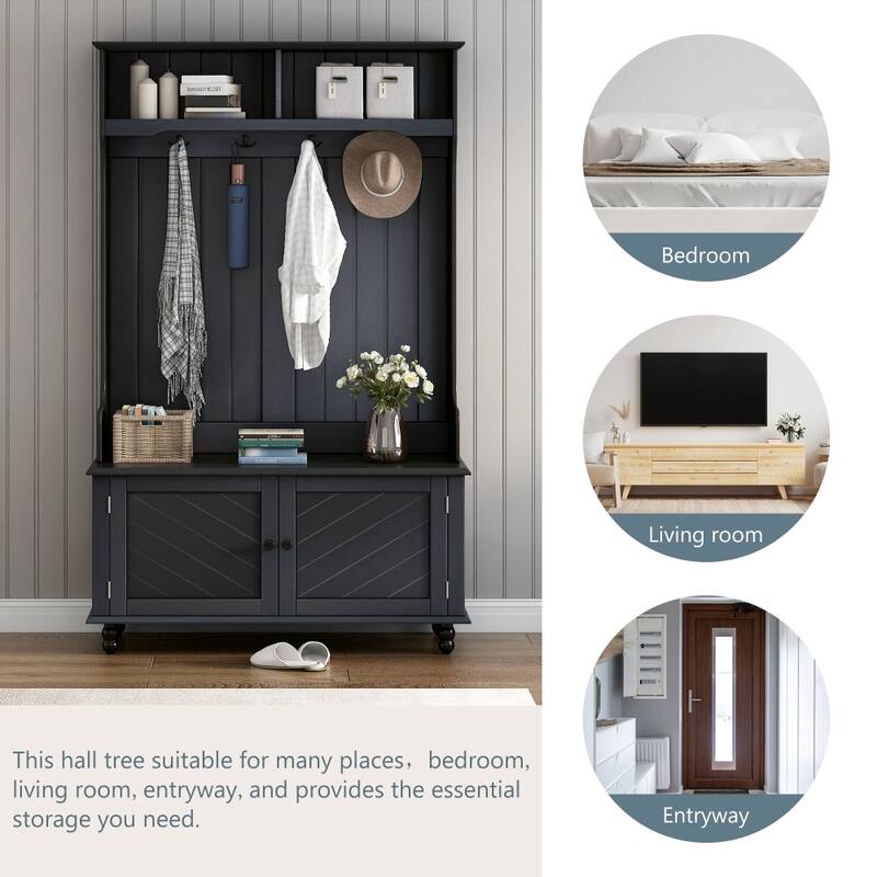 40'' Entryway Bench 3-in-1 Design with 4 Hooks, Coat Hanger and Storage Bench