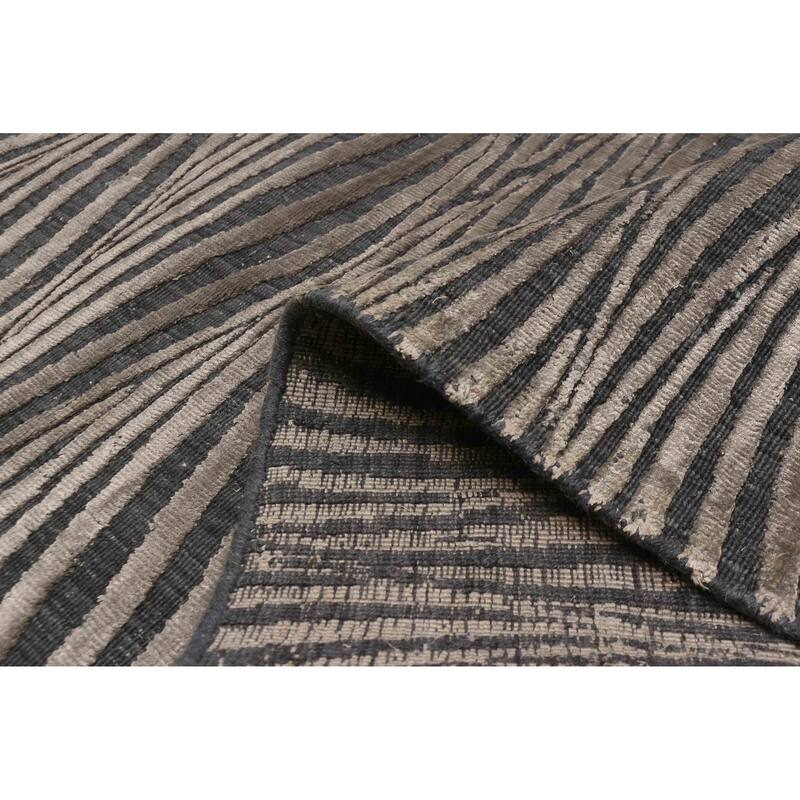 ECARPETGALLERY Hand Loomed Elysian Grey Viscose, Wool Rug - 5'2 x 8'0