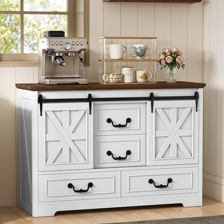 Moasis 47.2" Farmhouse Sideboard Buffet Cabinet with Sliding Barn Doors & 4 Drawers