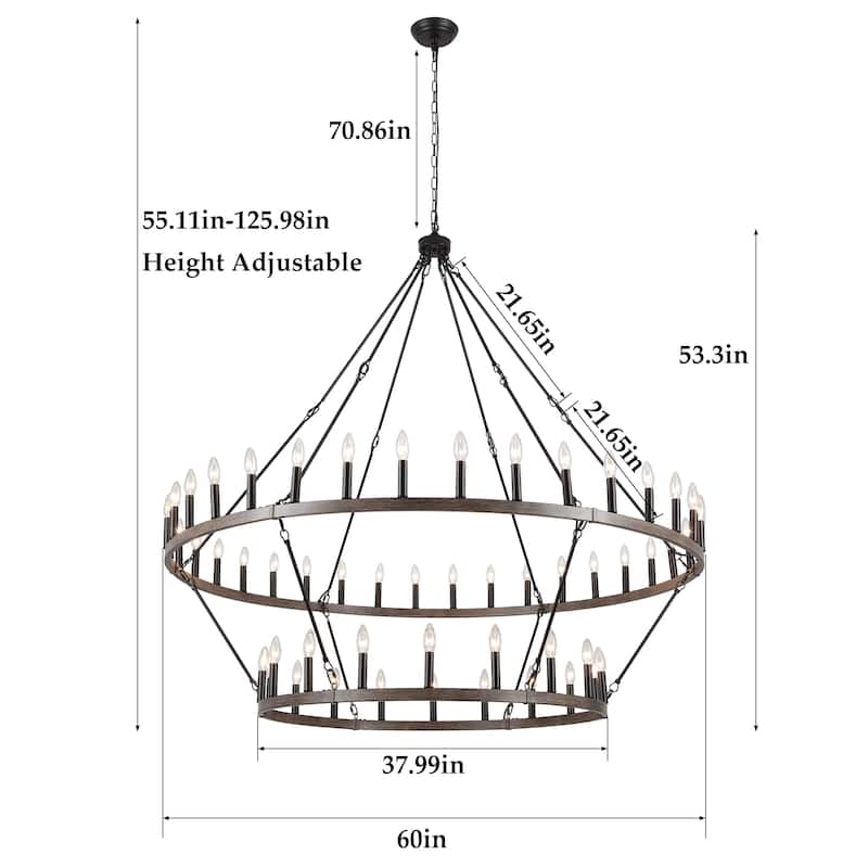 60 in. 54-Light 2 Tier Extra Large Farmhouse Wagon Wheel Chandelier