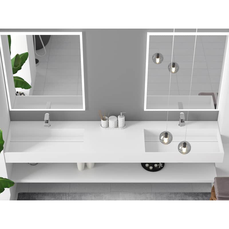 Juniper Stone Solid Surface Wall-mounted Vessel Sink - 84" - White