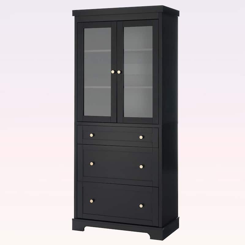 Freestanding Tall Cabinet with 2 Adjustable Shelves,3 Drawers,- Ideal for Bathroom,Living Room,and Kitchen Storage