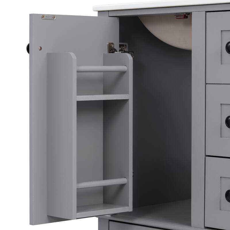 24 Inch Single Sink Bathroom Vanity, Integrated Ceramic Basin Bathroom Storage Cabinet