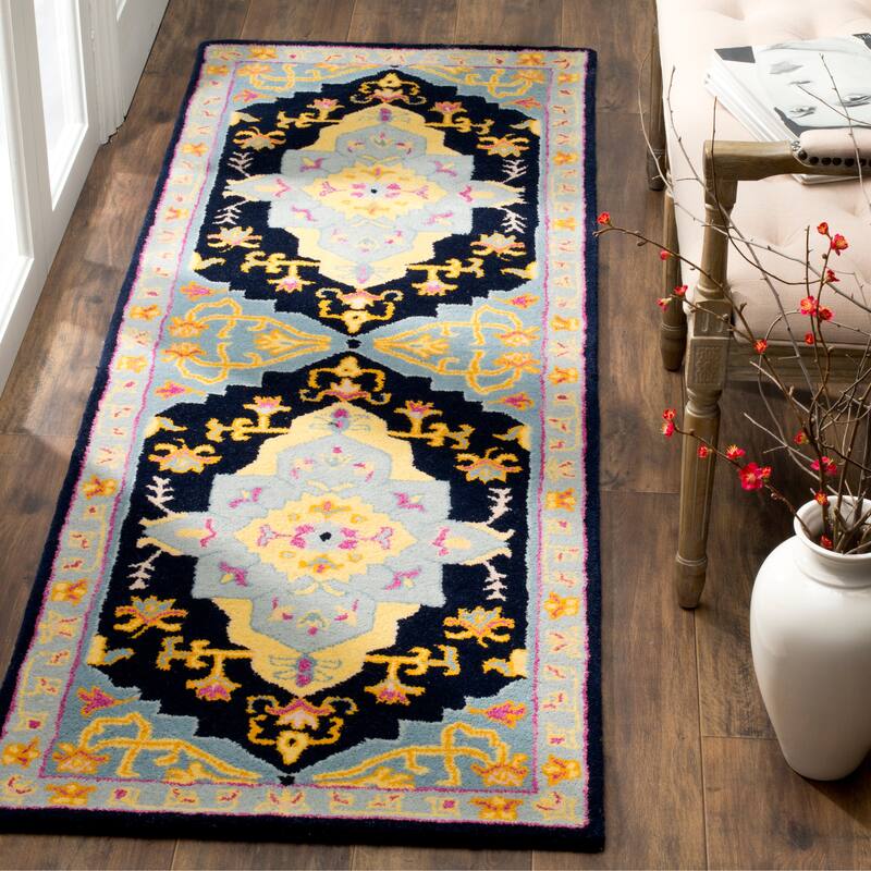 SAFAVIEH Handmade Bellagio Toma Modern Oriental Wool Rug - 2'3" x 7' Runner - Navy Blue/Multi