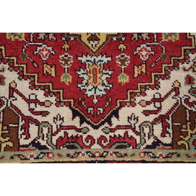 Hand Knotted Oriental 100% Wool Carpet Traditional Medallion Oranges & Rust Heriz (serapi) Area Rug - 5' 11'' X 4' 0''