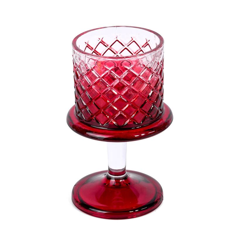 Glass Footed 7.9" Red Candle Holder - 3.9 x 7.9"