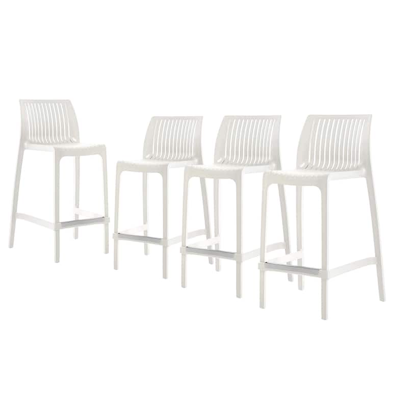 HomeRoots Set of Four 26" White Heavy Duty Plastic Low Back Outdoor Counter Height Bar Chairs