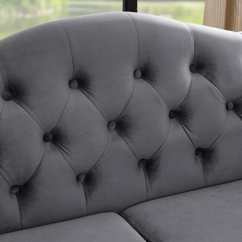 Chesterfield Sofa Velvet for Living Room, 2 Seater Sofa Tufted Couch with Rolled Arms and Nailhead, two pillows 