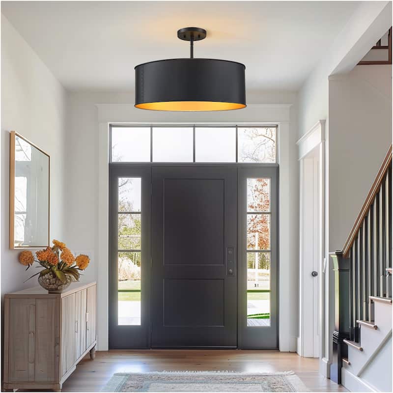 Artisan 4-Light Black Metal Drum Chandelier - 20 in. W