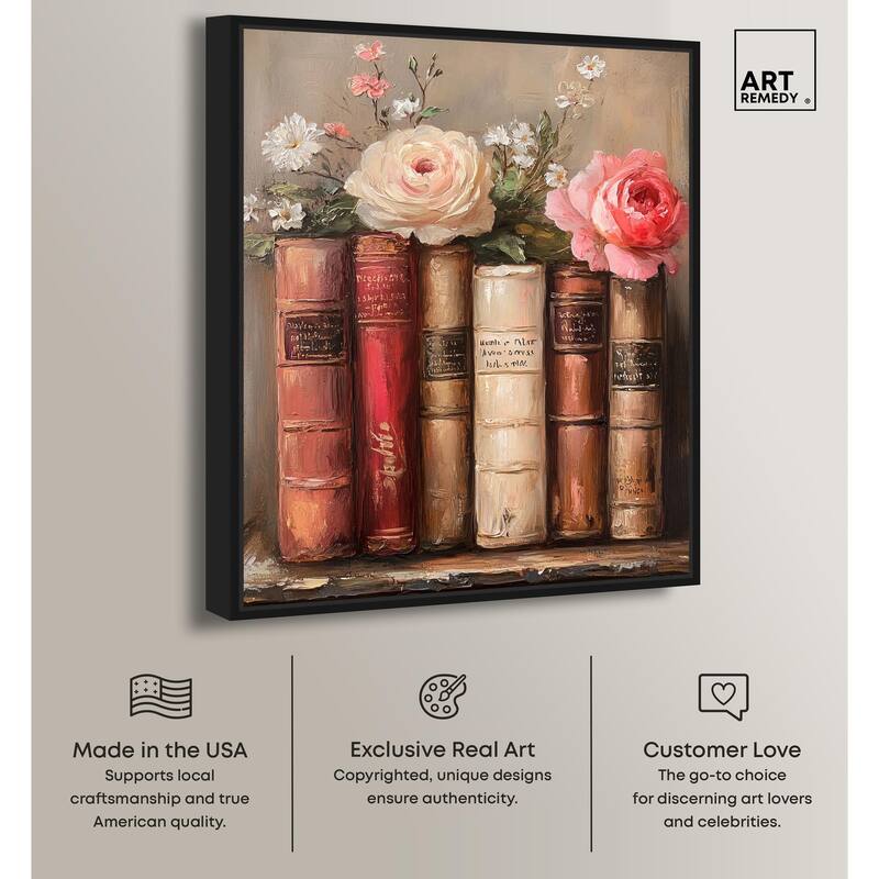 Bookshelf Bouquet III Canvas by Art Remedy