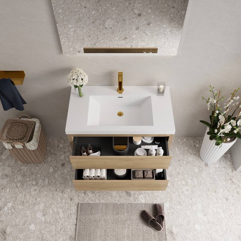 Abruzzo 36" Wall-Mount Bathroom Vanity with Stone Resin Top and Dual Soft-Close Drawers