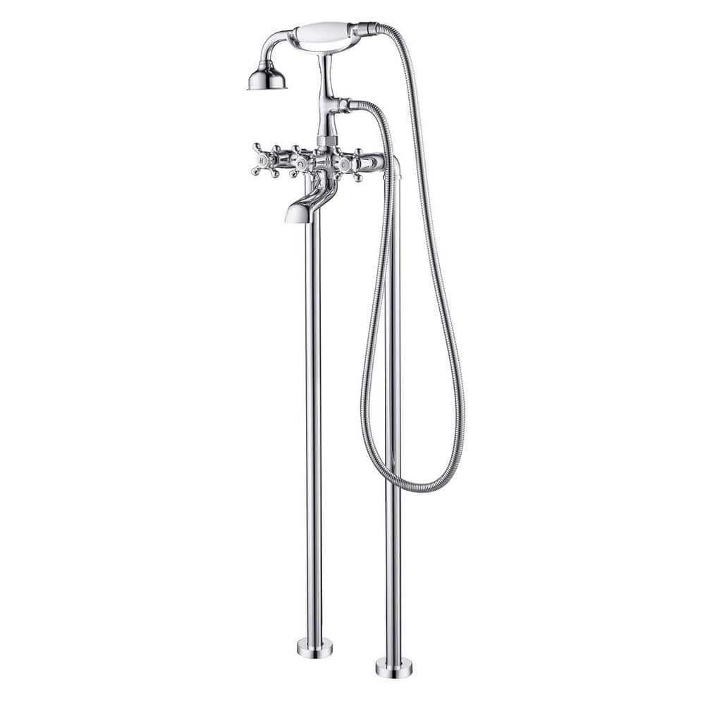 SevenFalls 8019 Telephone Double Lever Handles Clawfoot Floor Mounted Tub Filler with Handheld Shower