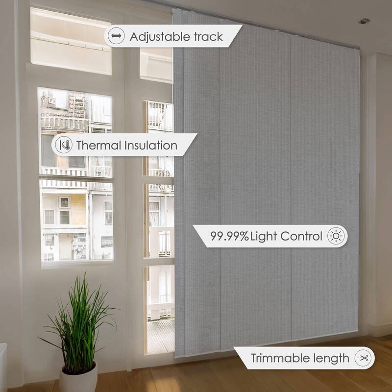 GoDear Design 99.99% Blackout & Sheer Natural Woven Adjustable Sliding Panel Track Blinds, Vertical Blinds, 45.8"- 86" W x 96" L