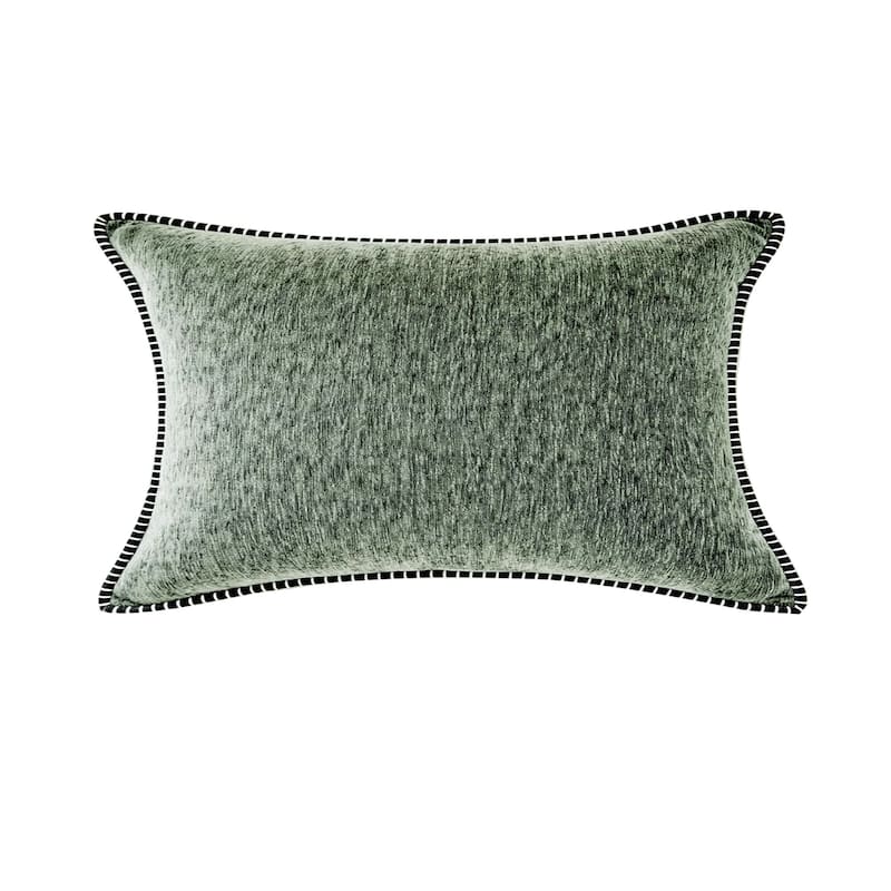 Textured Throw Pillow with Stitched Contrast Edge Set of 2 - Olive