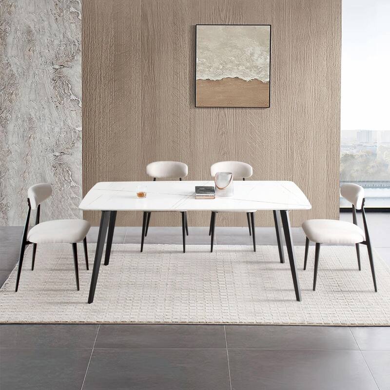 Modern Curved Back Dining Chairs, Round Upholstered Seat with Metal Frame