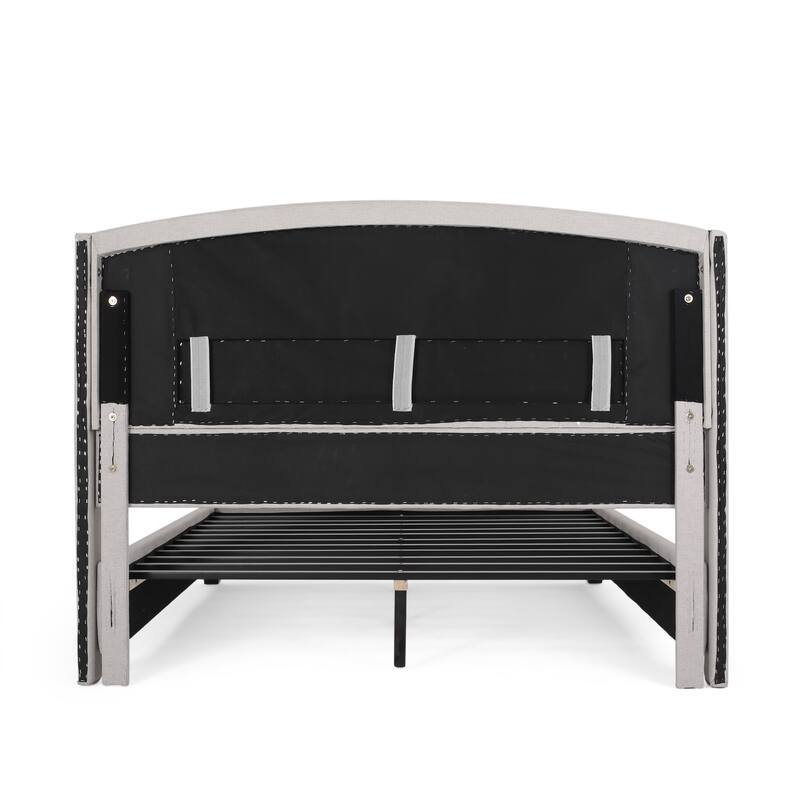 Upholstered Platform Bed with Button Tufted Wingback Headboard, Queen Size