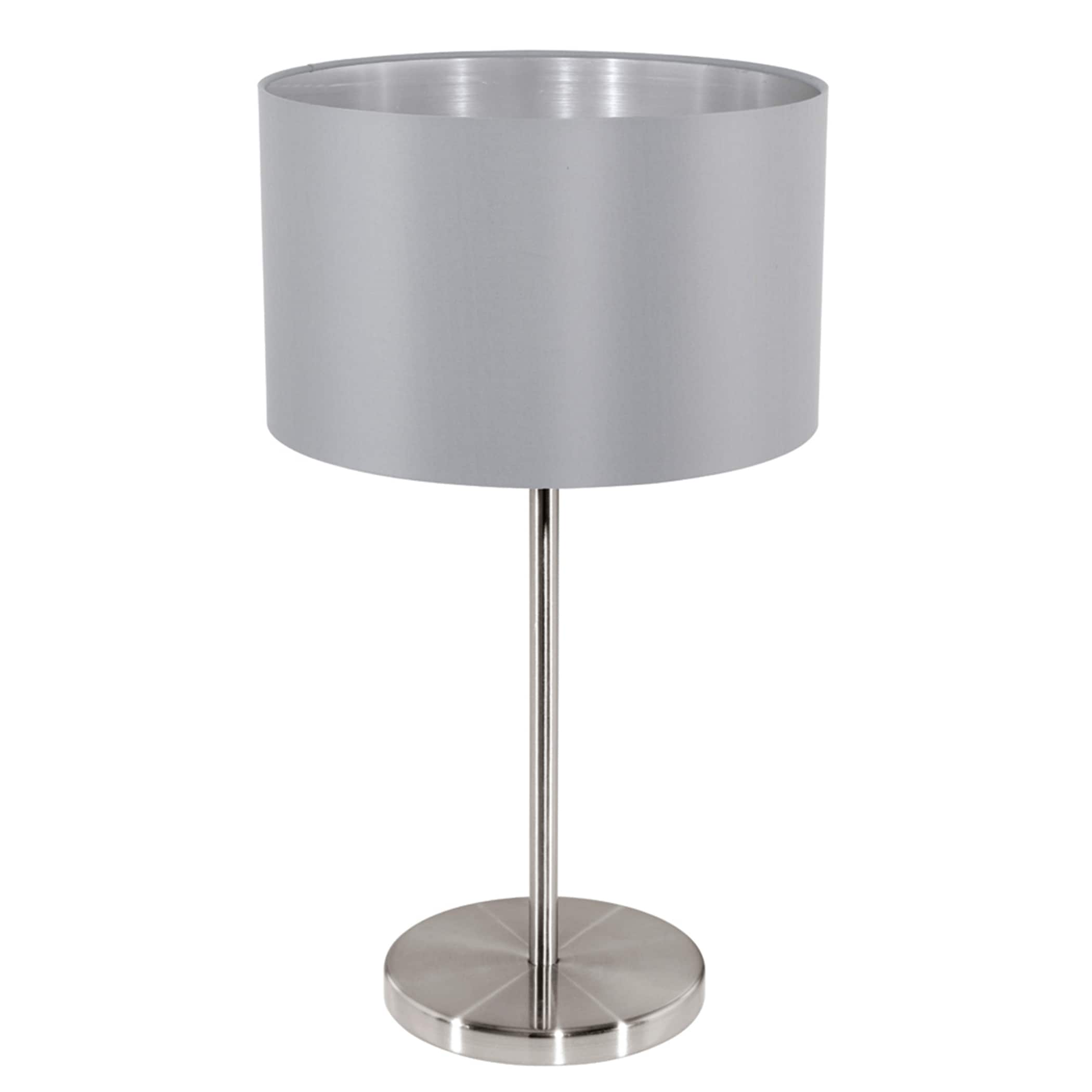Eglo Maserlo 1-Light Matte Nickel Table Lamp with Gray Silver Shade
